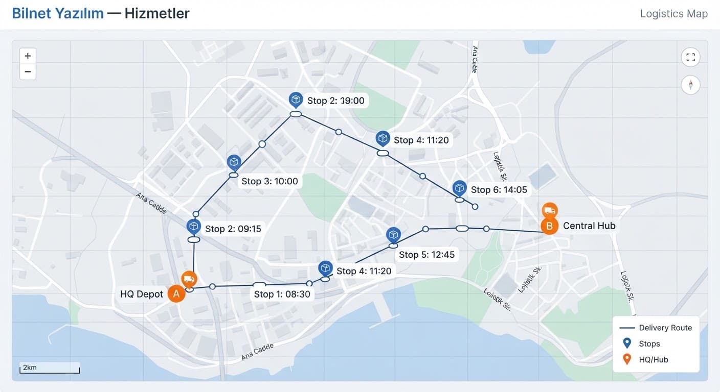 Map showing a route connecting store stops and the next stop.